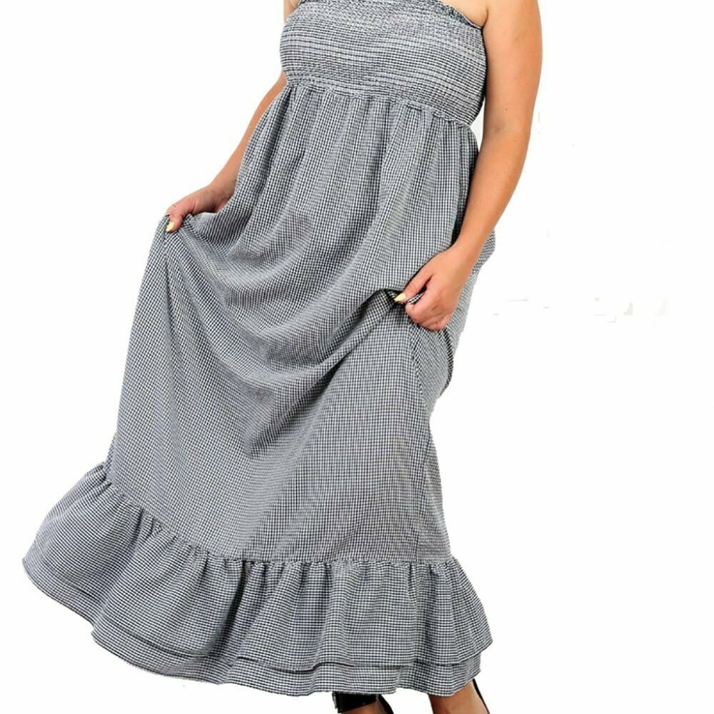 Plus Size Navy Seersucker Checkered Tube Dress NWT